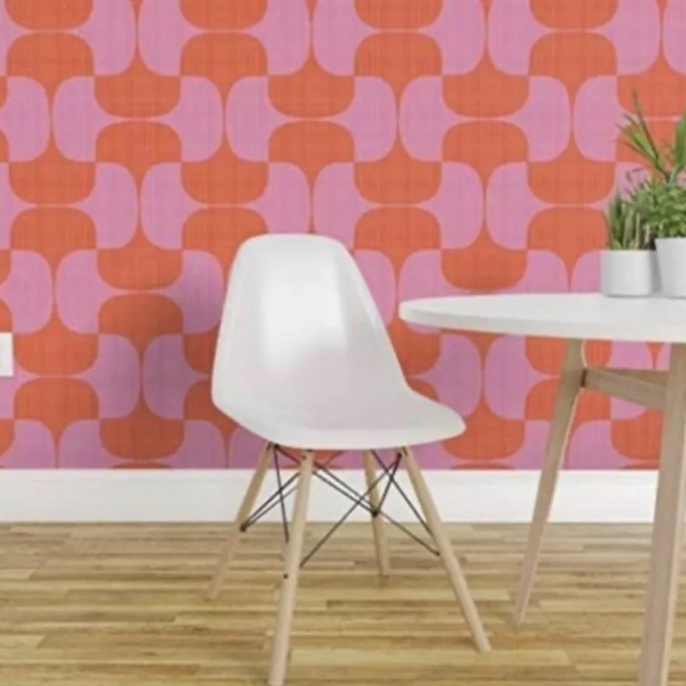 3 Rolls MCM Wallpaper Spoonflower Prepasted Wallpaper Atomic Pink Orange Sealed